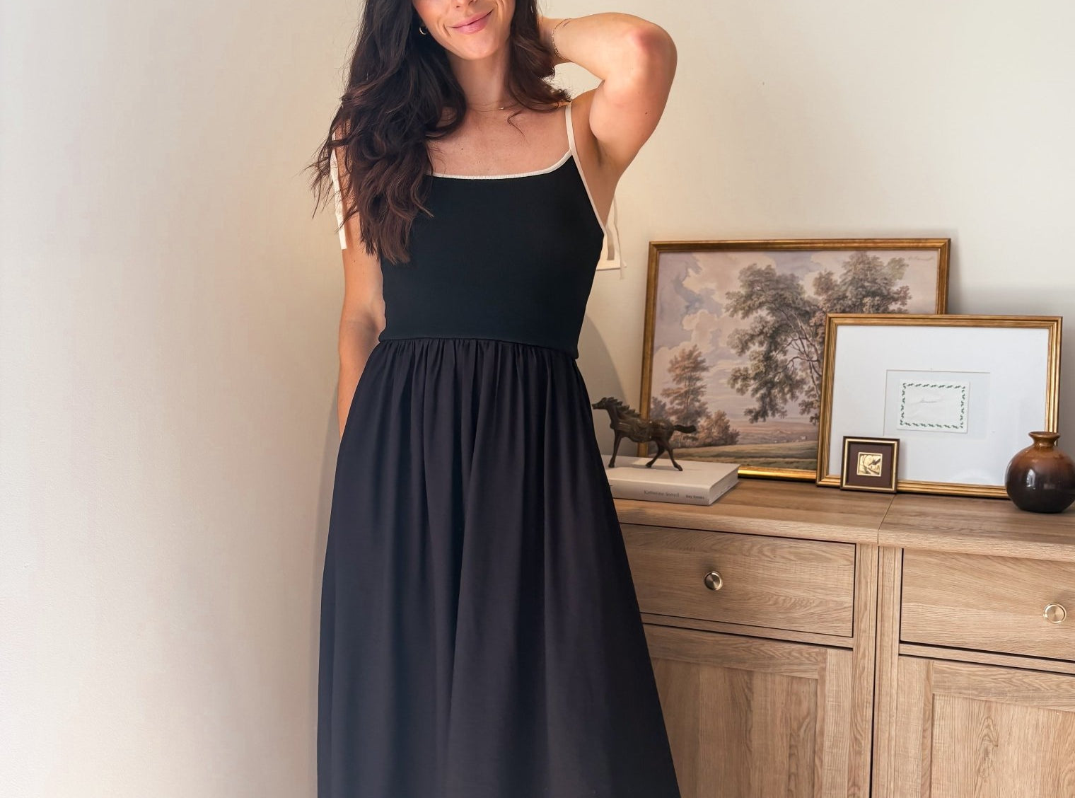 The Chanel Contrast Tie Spaghetti Strap Mix Media Midi Dress - Love and Lee Apparel