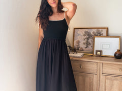 The Chanel Contrast Tie Spaghetti Strap Mix Media Midi Dress - Love and Lee Apparel