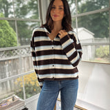 'Yale Bookclub' Multi-Color Stripe Rolled Neck Knit Cardigan - Love and Lee Apparel