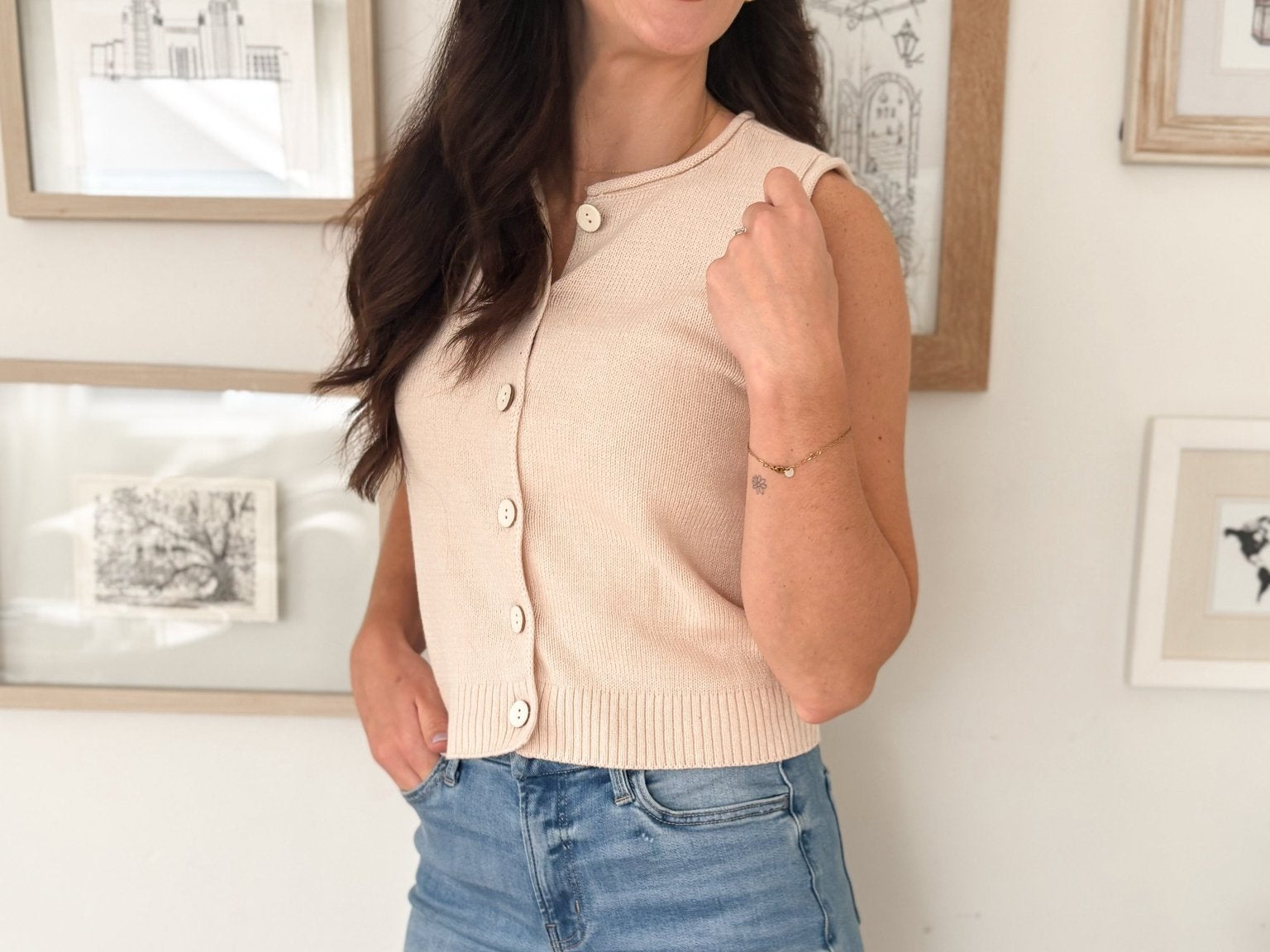The Dakota Raw Edge Button Down Knit Cardigan Vest Top - Love and Lee Apparel