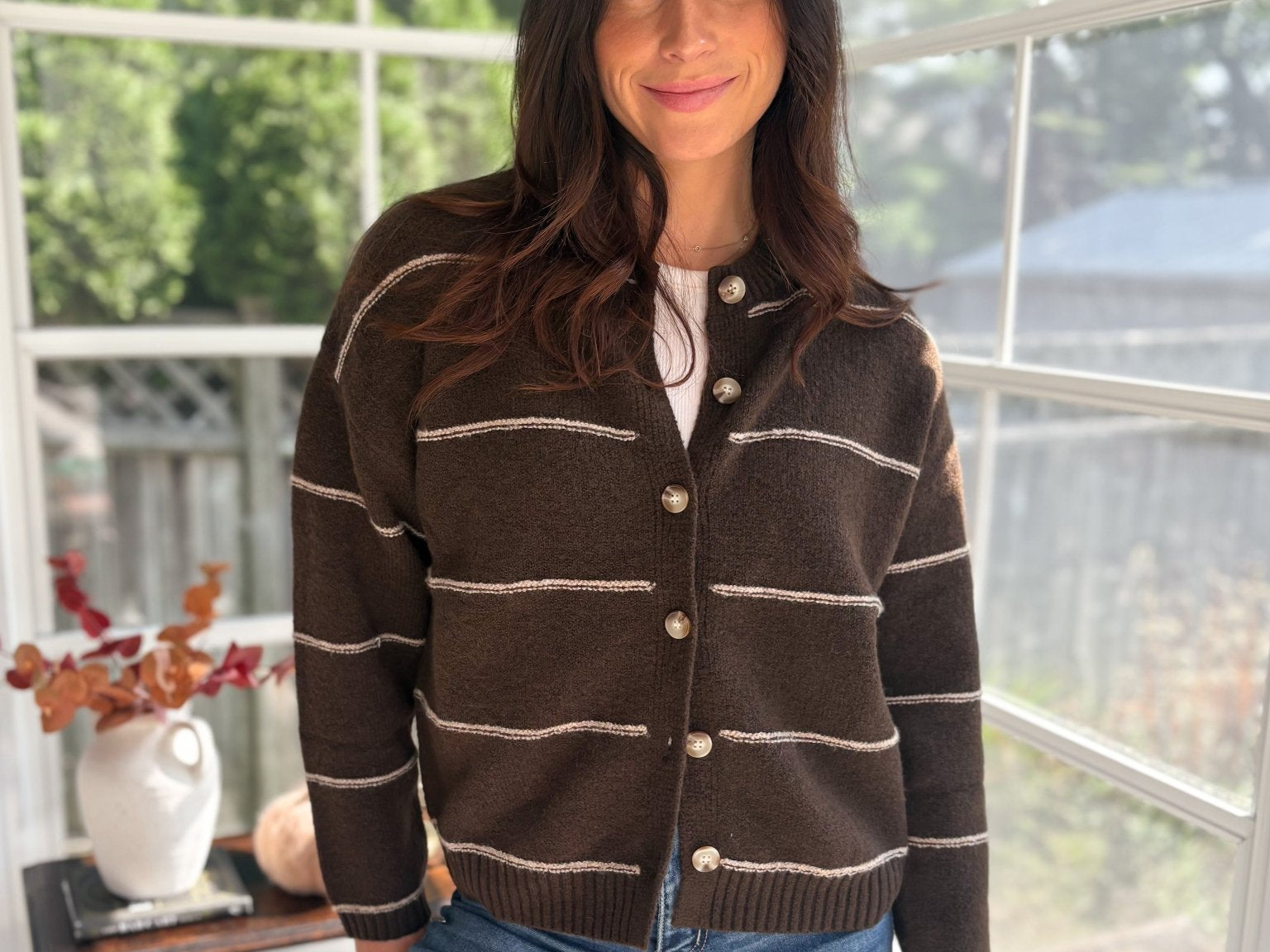 Fallen Leaves Stripe Button Down Cardigan - Love and Lee Apparel