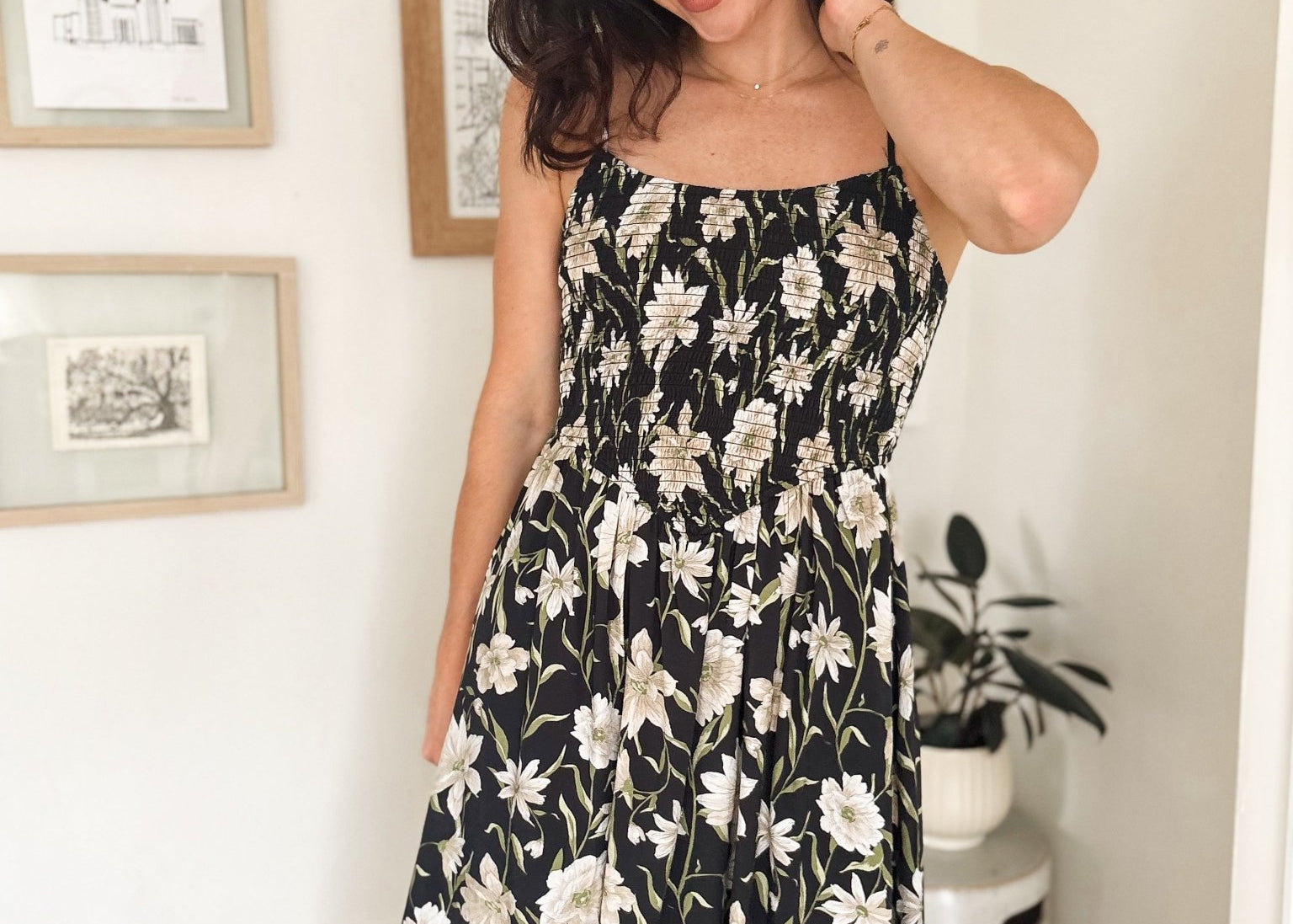 The Isabelle Floral Smocked Spaghetti Strap Midi Sundress - Love and Lee Apparel