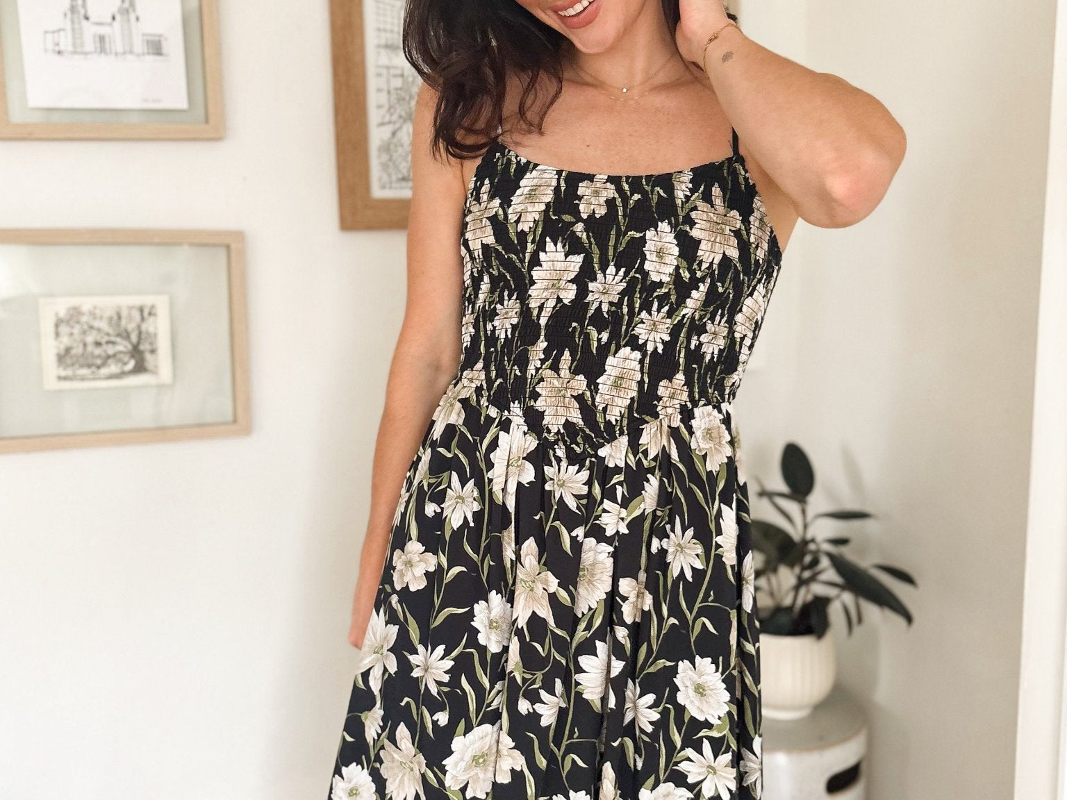 The Isabelle Floral Smocked Spaghetti Strap Midi Sundress - Love and Lee Apparel
