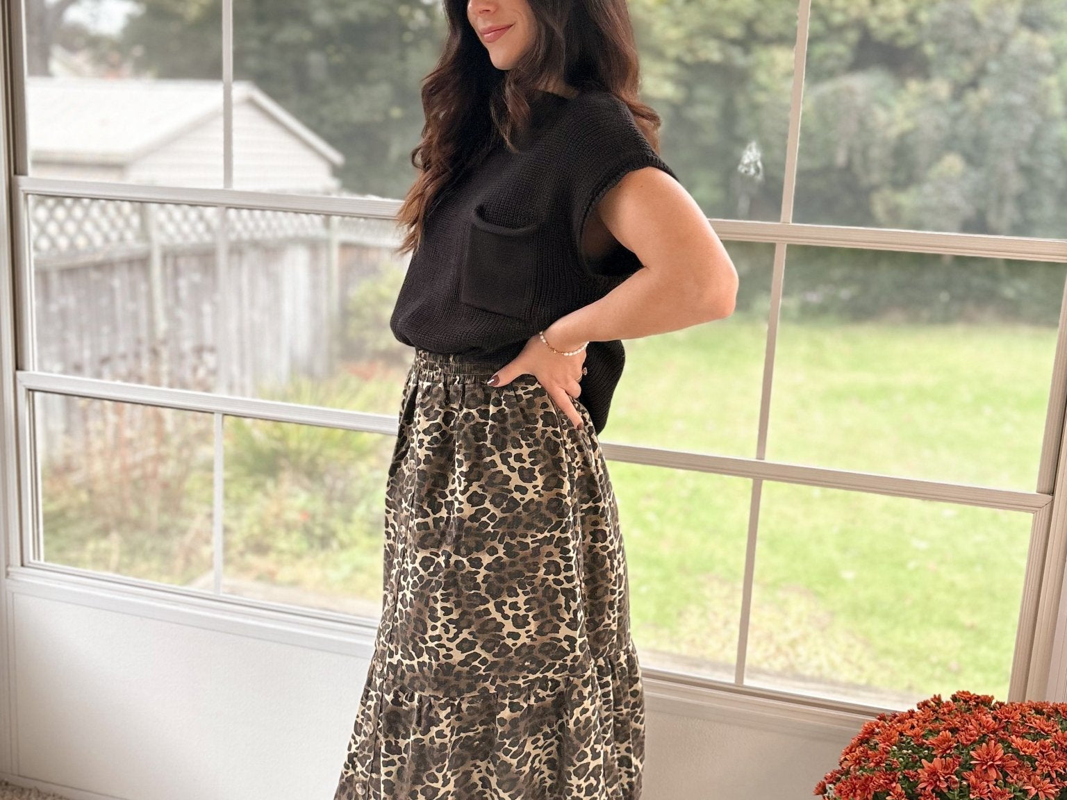 The Eliza Button Down Leopard Printed Midi Skirt - Love and Lee Apparel