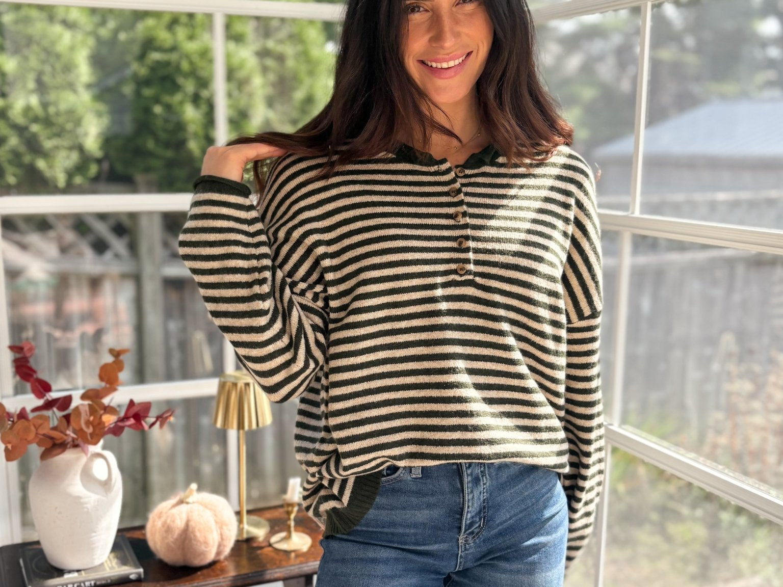 The Cedar Henley Style Drop Shoulder Sweater - Love and Lee Apparel