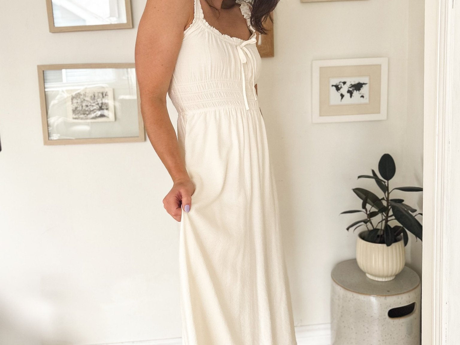 The Avery Spaghetti Strap Front Tie Shirred Waist Midi Dress - Love and Lee Apparel