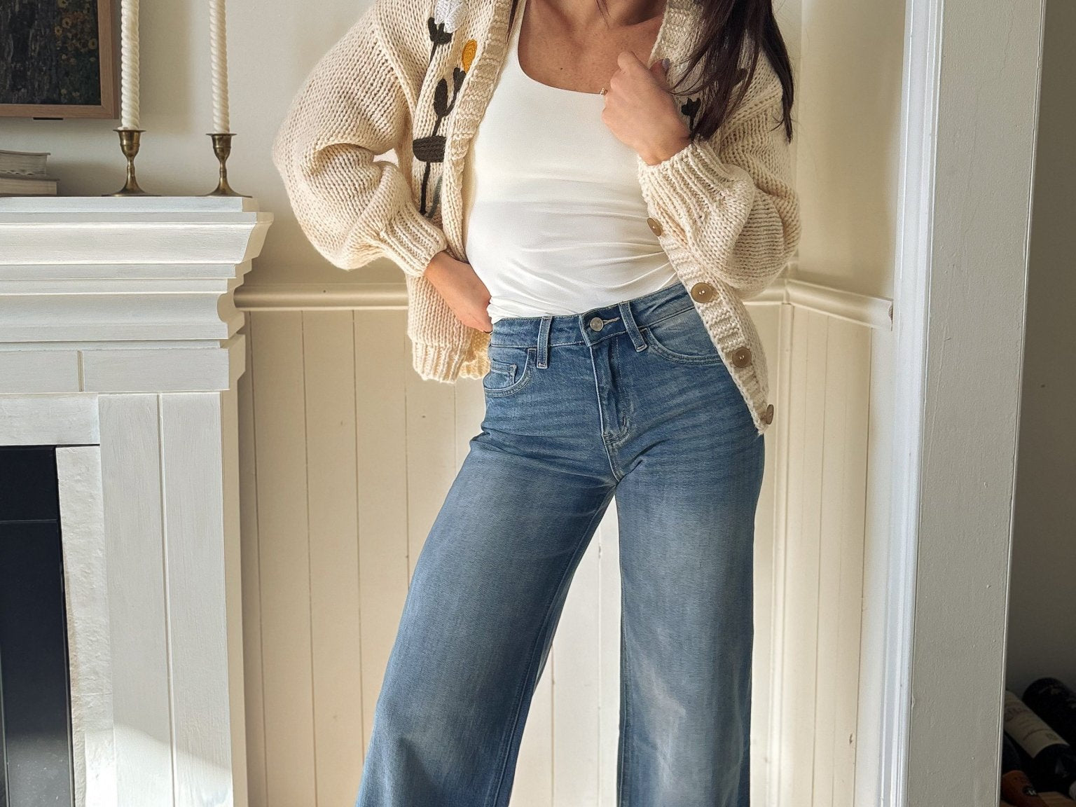 The Margaux High Rise Medium Wash Cuffed Wide Jeans - Love and Lee Apparel
