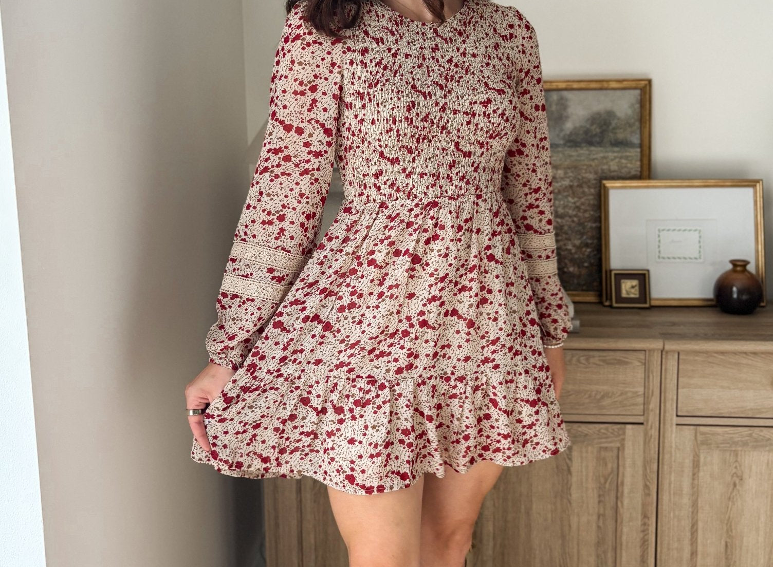 The Early Harvest Lace Trim Smocking Printed Mini Dress - Love and Lee Apparel