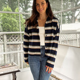 'Meet Me on Campus' Multi-Color Stripe Rolled Neck Knit Cardigan - Love and Lee Apparel