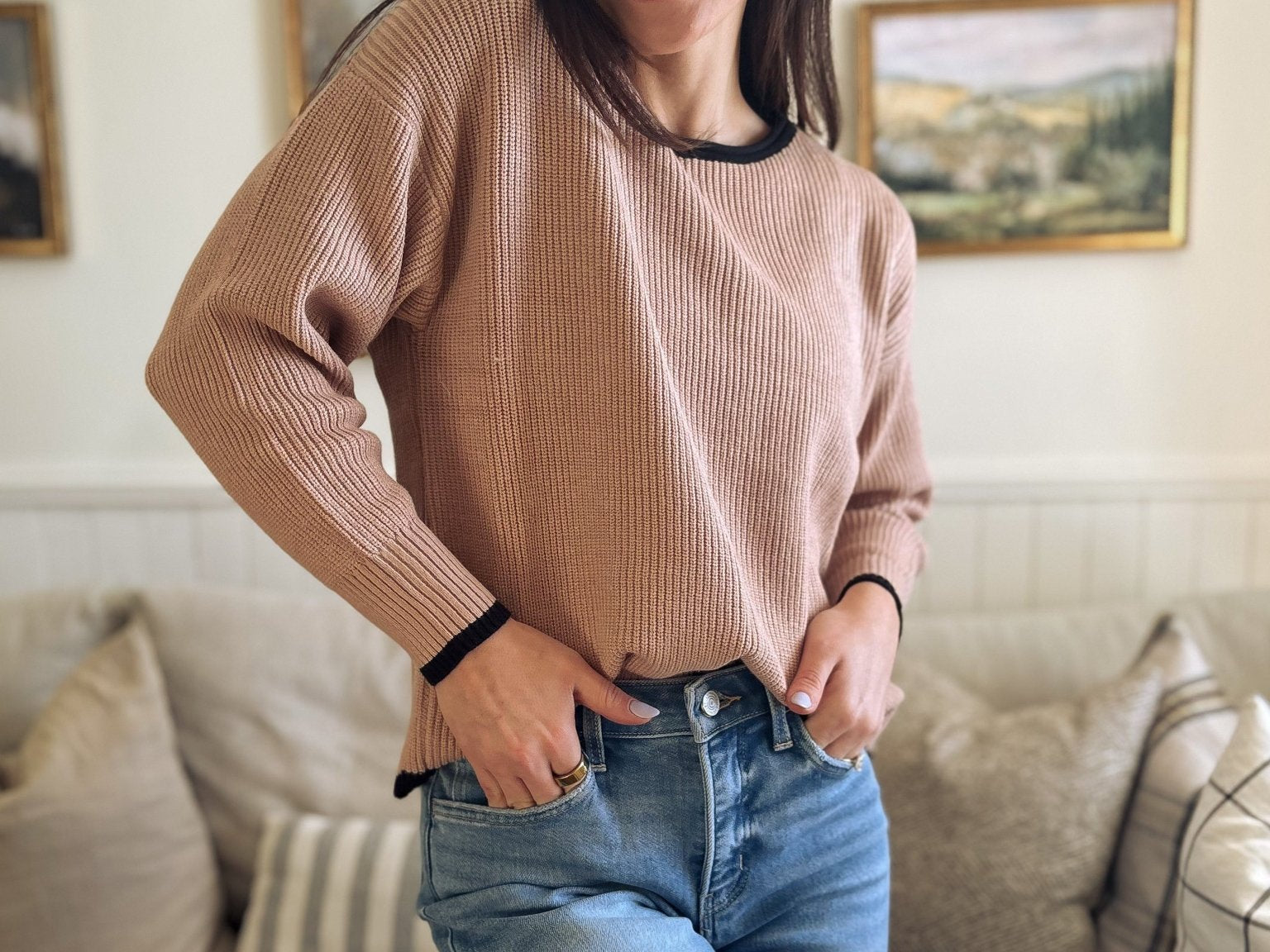 Rosalie Contrast Scallop Trim Knit Pullover Sweater - Love and Lee Apparel