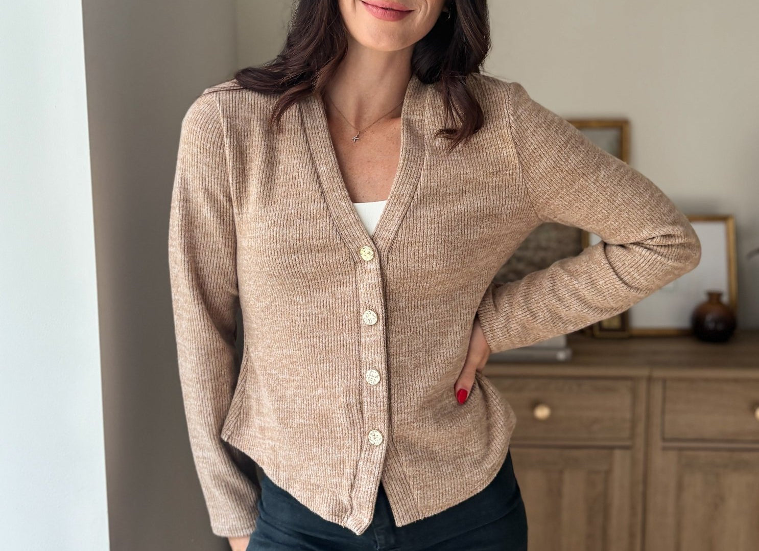 The Heritage Estate Ribbed V-Neck Cardigan in Mocha - Love and Lee Apparel