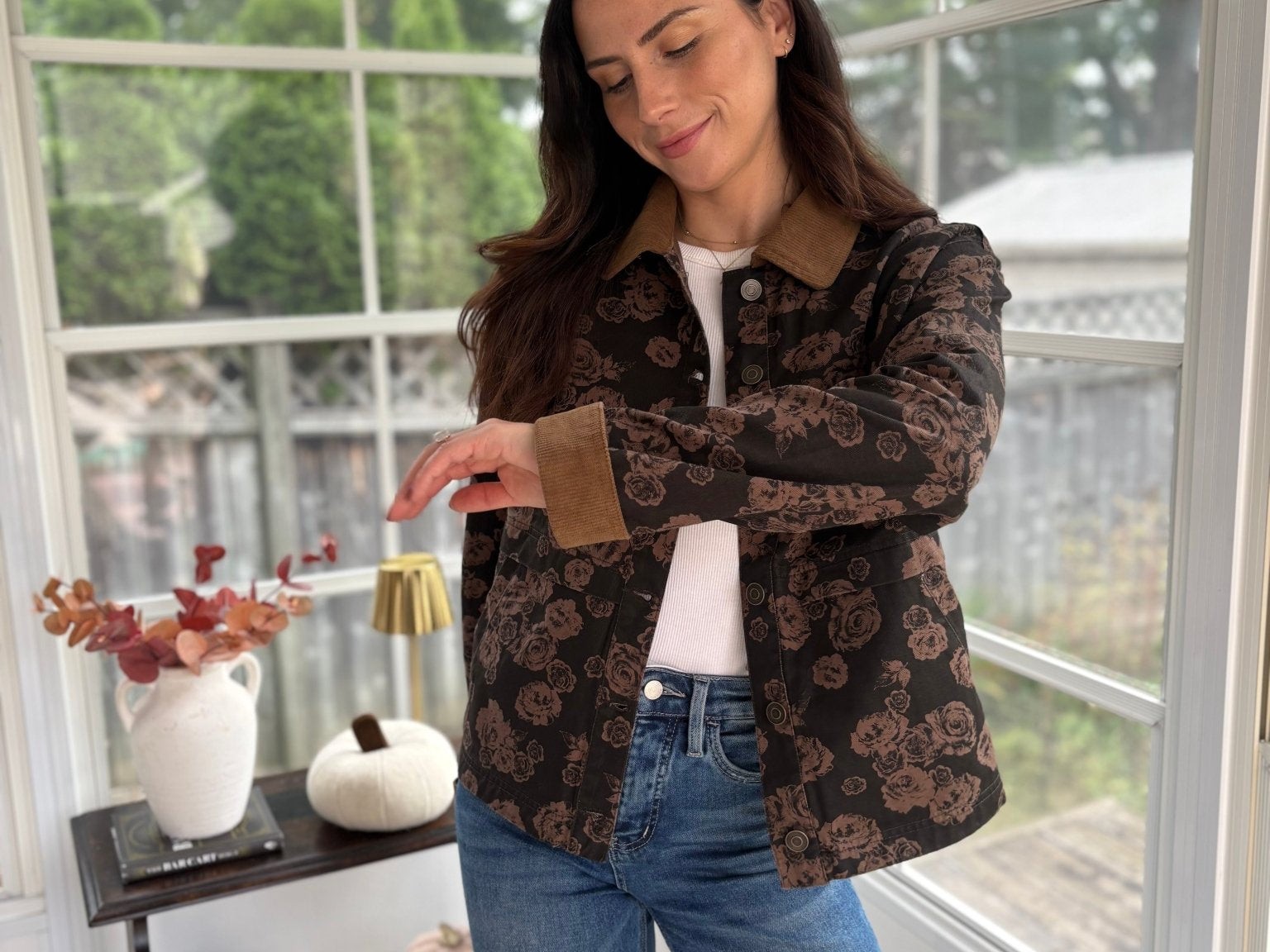 Whispering Pines Denim Jacquard Corduroy Collar Jacket - Love and Lee Apparel