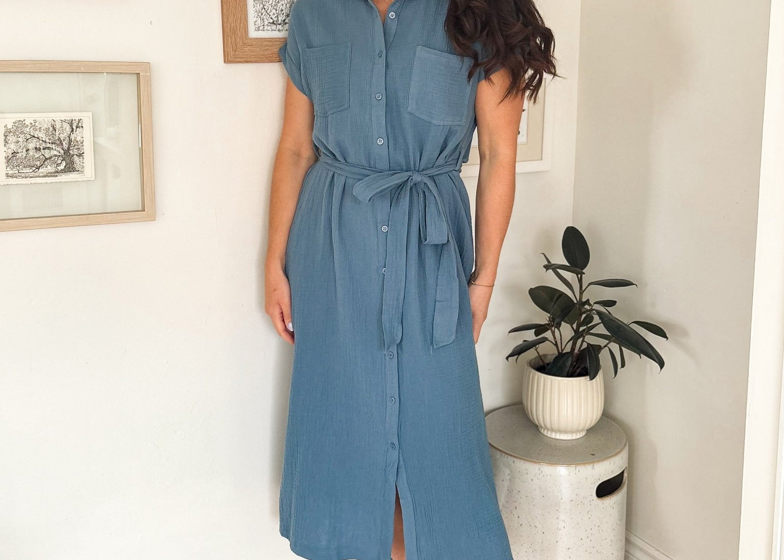 The Marla Button Down Front Tie Midi Dress - Love and Lee Apparel