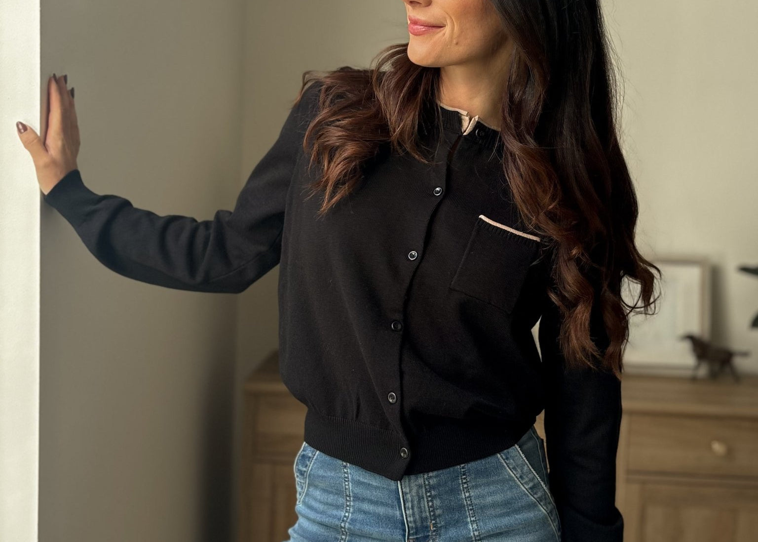 The 'October' Round Neck Contrast Piping Button Cardigan - Love and Lee Apparel