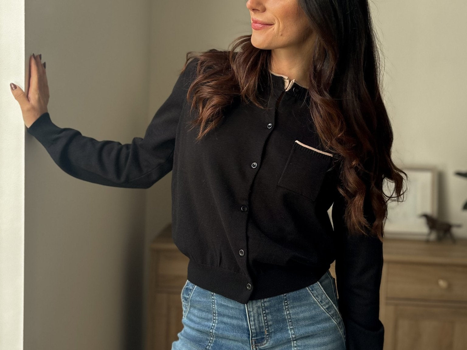 The 'October' Round Neck Contrast Piping Button Cardigan - Love and Lee Apparel