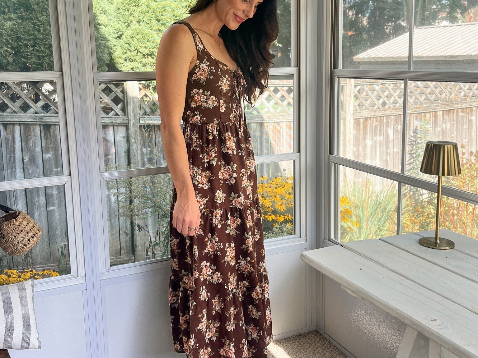 Sloan Floral Front Lace Up Corset Sleeveless Midi Dress - Love and Lee Apparel