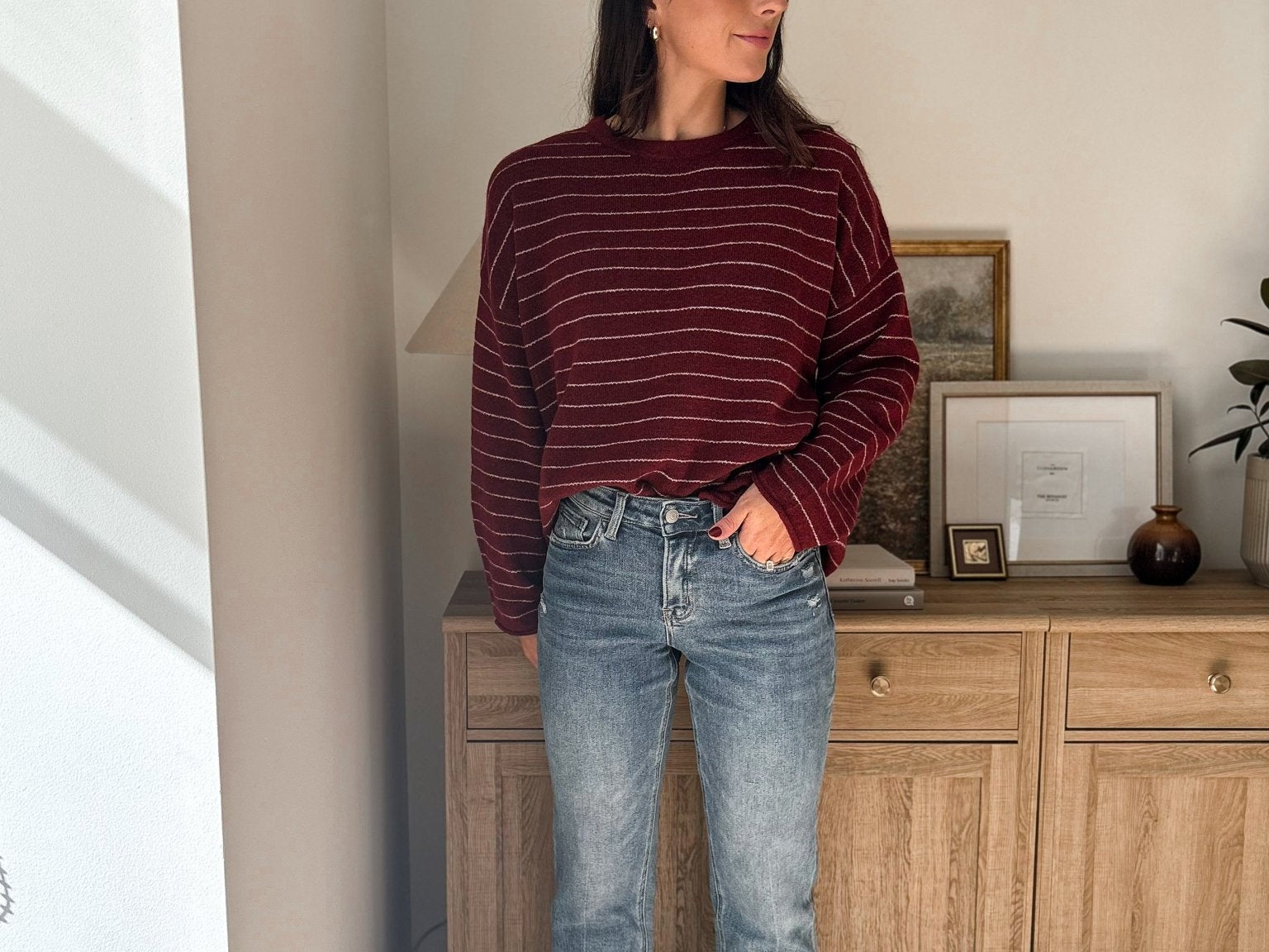 Maple Lane Stripe Crew Neck Pullover Sweater - Love and Lee Apparel