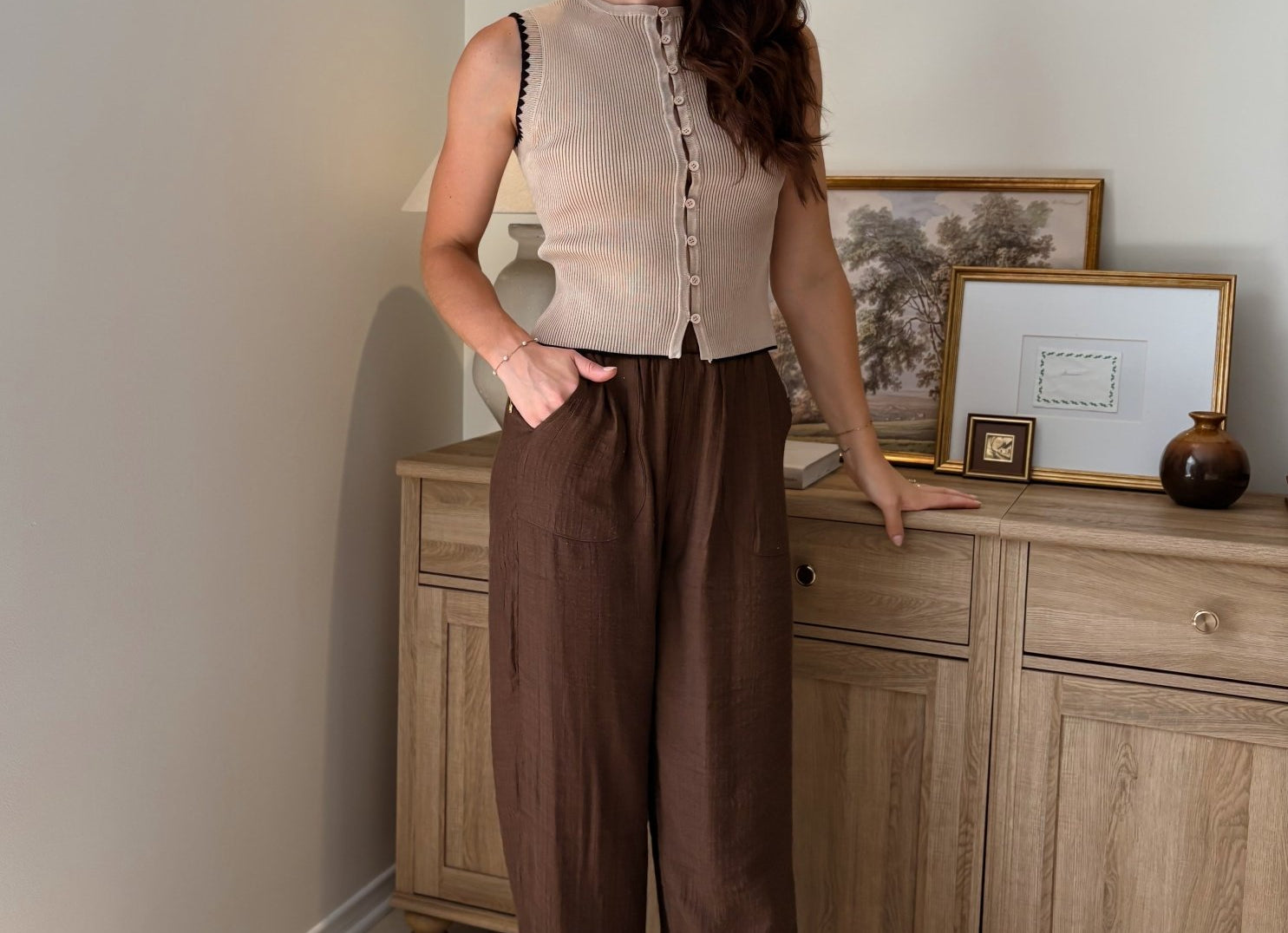 The Camille Contrast Stitch Trim Button Down Ribbed Knit Vest - Love and Lee Apparel