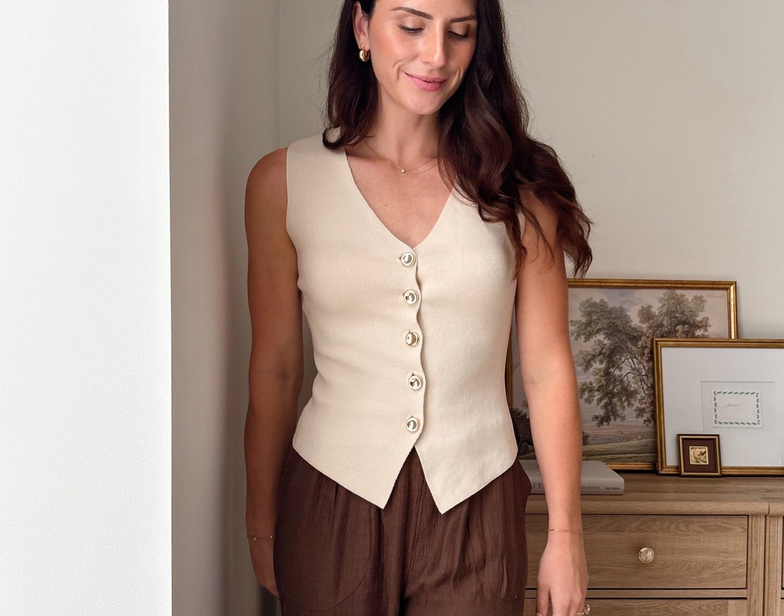 The Reegan Seamless V Neck Gold Button Knit Cardigan Vest - Love and Lee Apparel