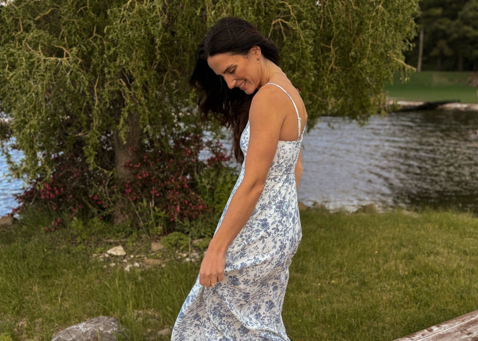 Tides Watercolour Floral Spaghetti Strap Midi Dress - Love and Lee Apparel