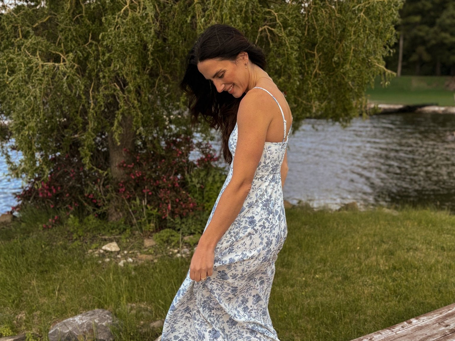 Tides Watercolour Floral Spaghetti Strap Midi Dress - Love and Lee Apparel