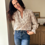 The Vintage Stonehouse Floral Print Split Neck Long Sleeve Blouse - Love and Lee Apparel