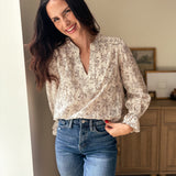 The Vintage Stonehouse Floral Print Split Neck Long Sleeve Blouse - Love and Lee Apparel