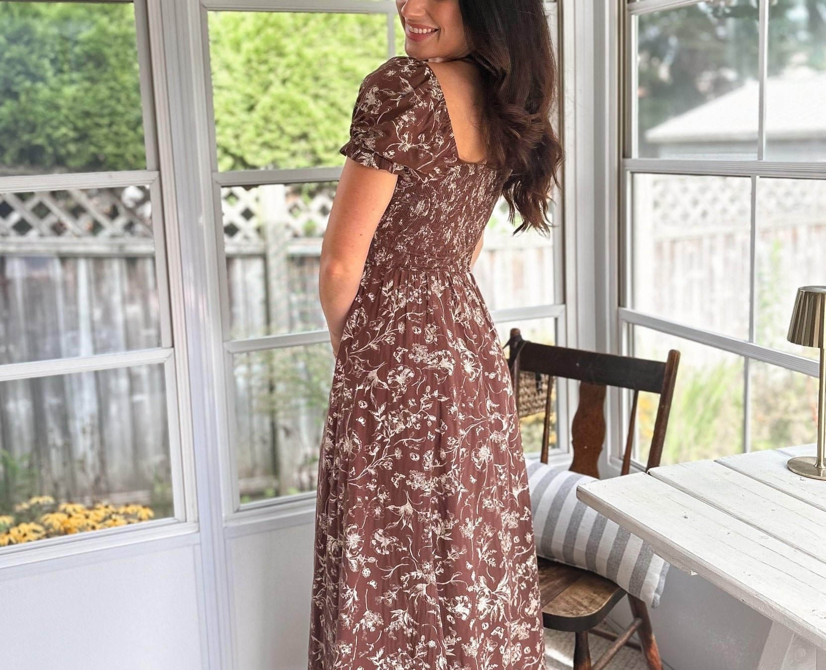The Elphie Floral Toile Front Tie Smocked Midi Dress - Love and Lee Apparel