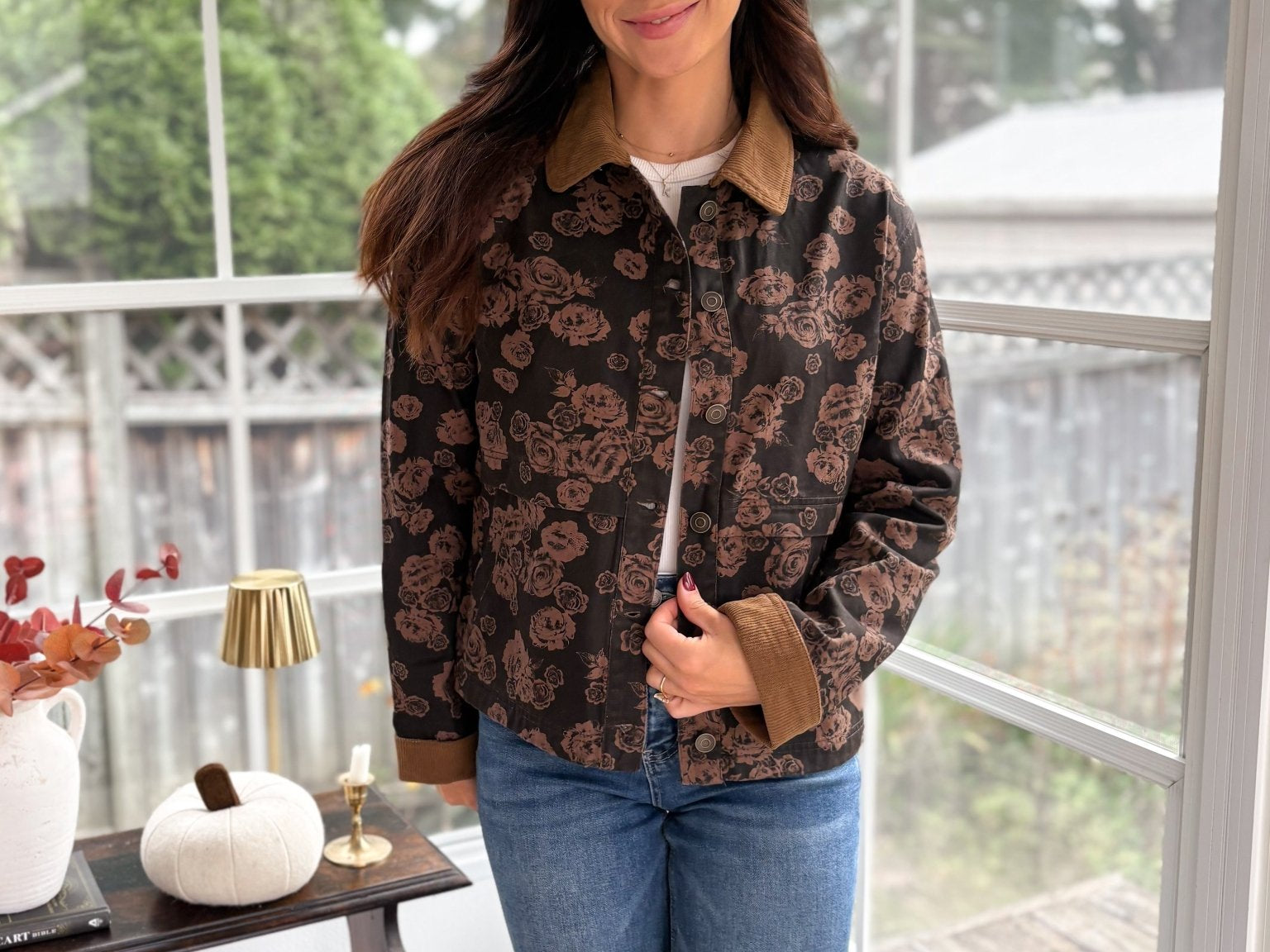 Whispering Pines Denim Jacquard Corduroy Collar Jacket - Love and Lee Apparel