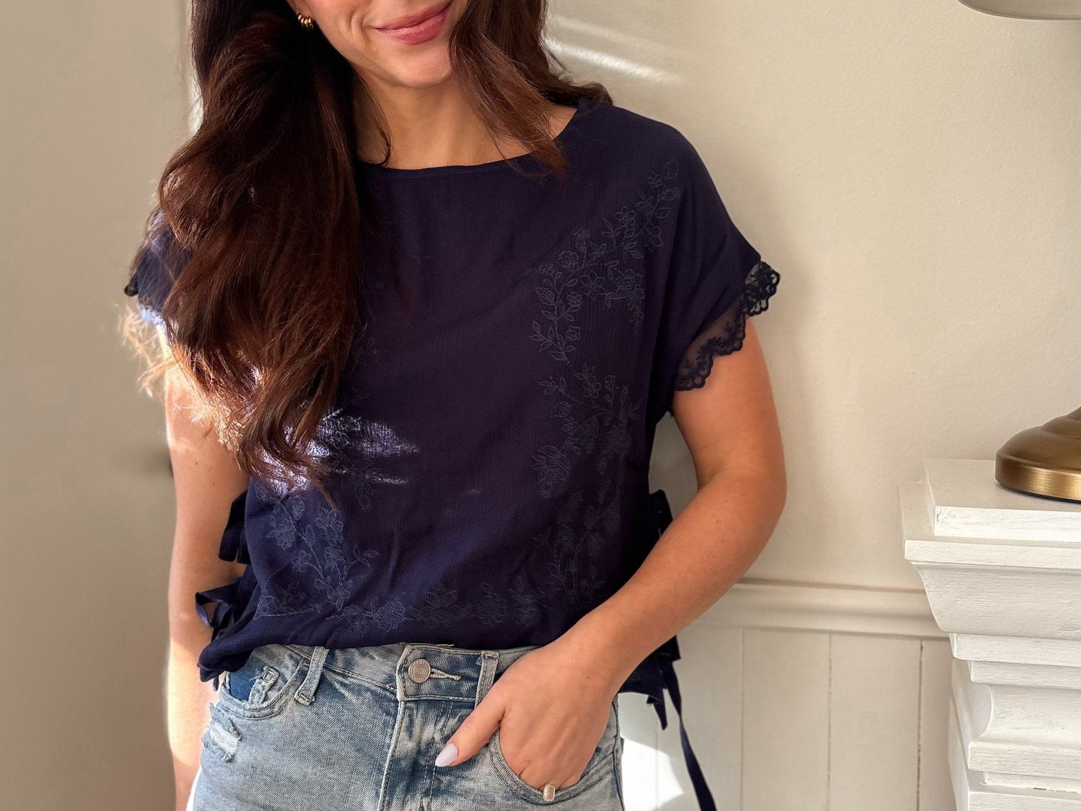 The Tyra Lace Detail Blouse in Navy - Love and Lee Apparel