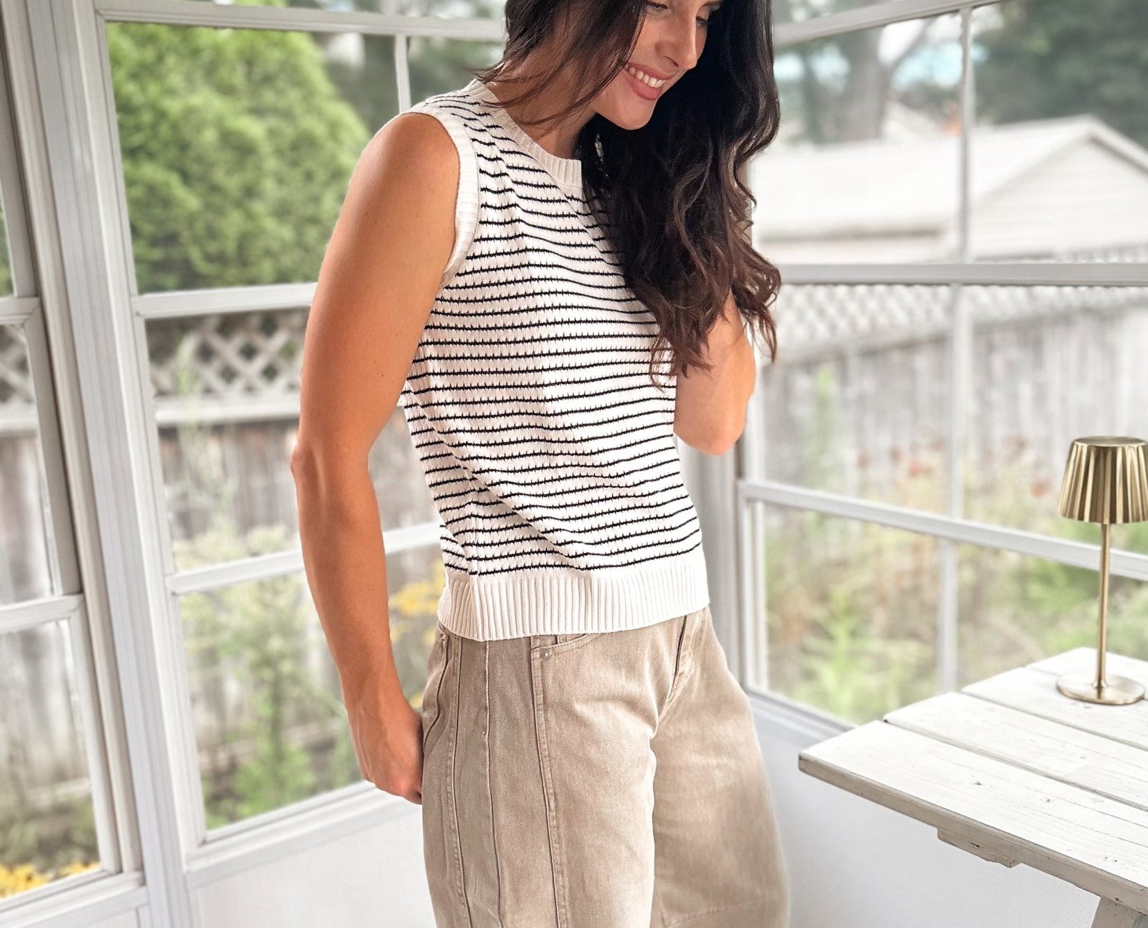 The Agatha Striped Knit Tank Casual Sleeveless Sweater Vest Top - Love and Lee Apparel