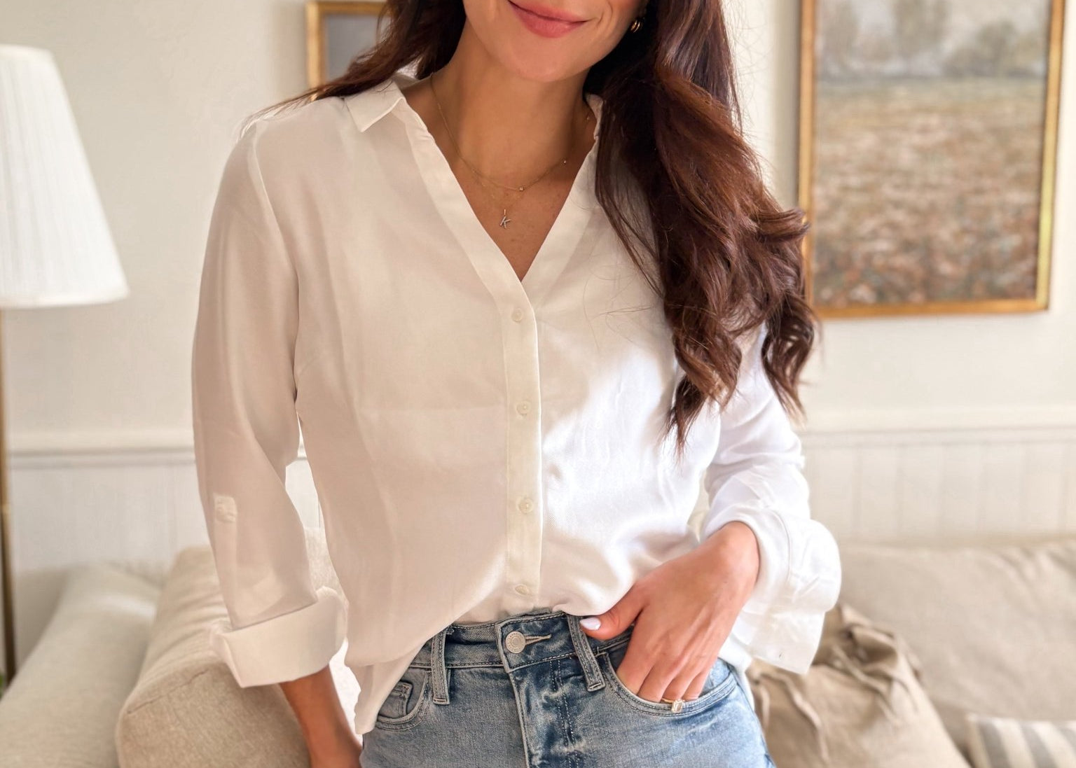 The Melio Long Sleeve Split Neck Collared Blouse - Love and Lee Apparel