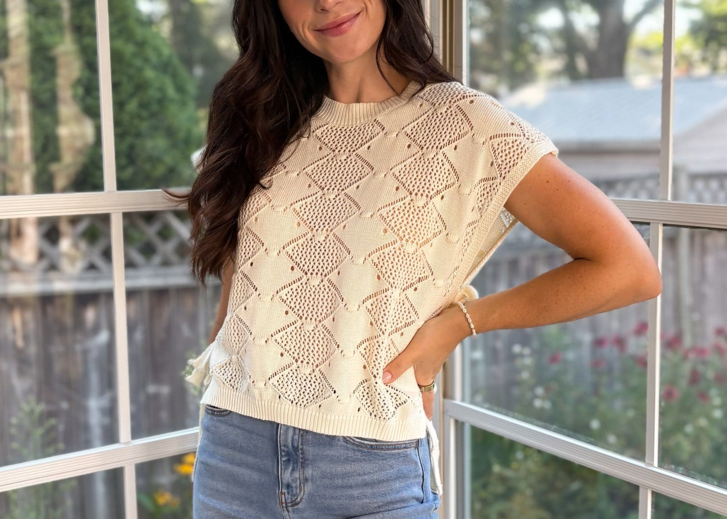 Augusta Side Tie Crochet Short Sleeve Top - Love and Lee Apparel