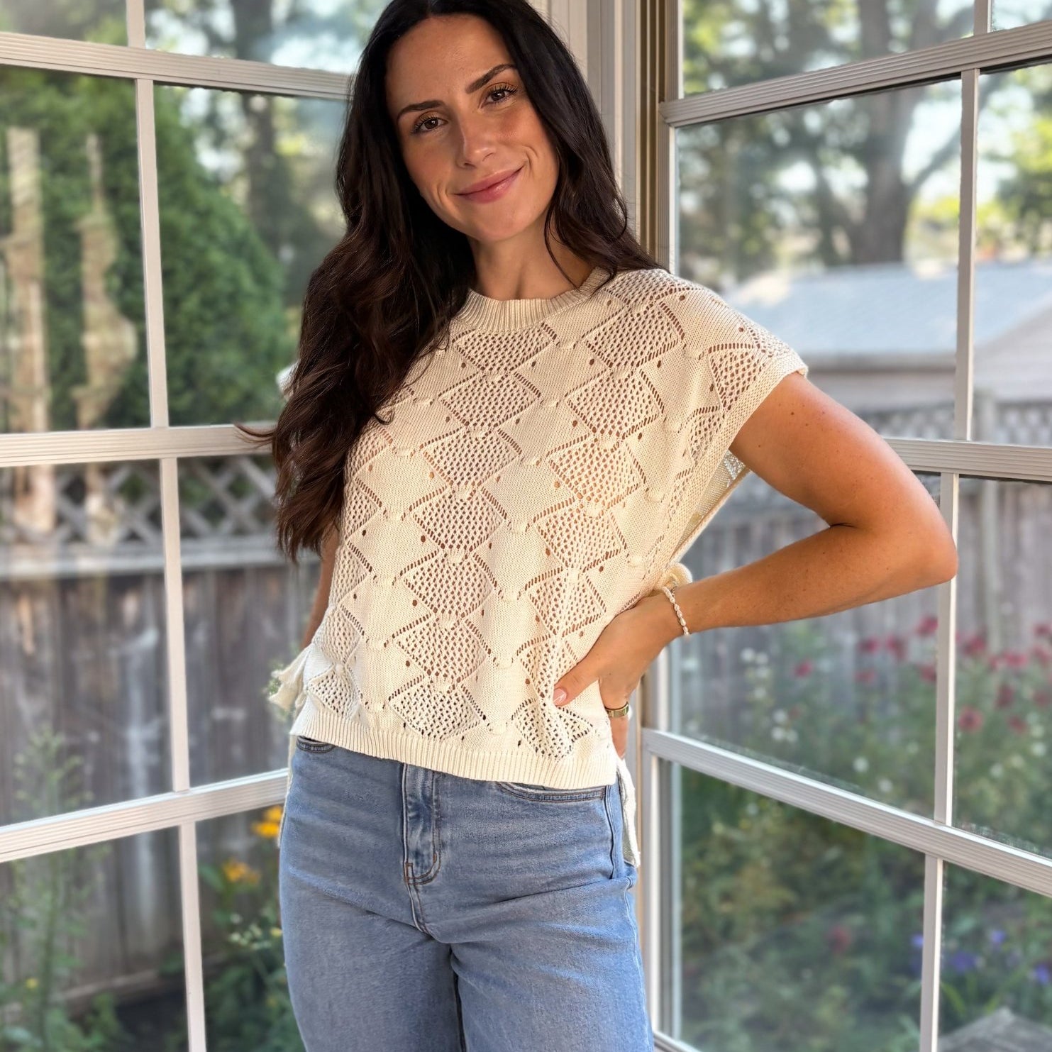 Augusta Side Tie Crochet Short Sleeve Top - Love and Lee Apparel