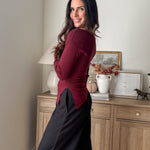 The 'Frosted Cranberry' Boat Neck Dolman Long Sleeve Knit Sweater - Love and Lee Apparel