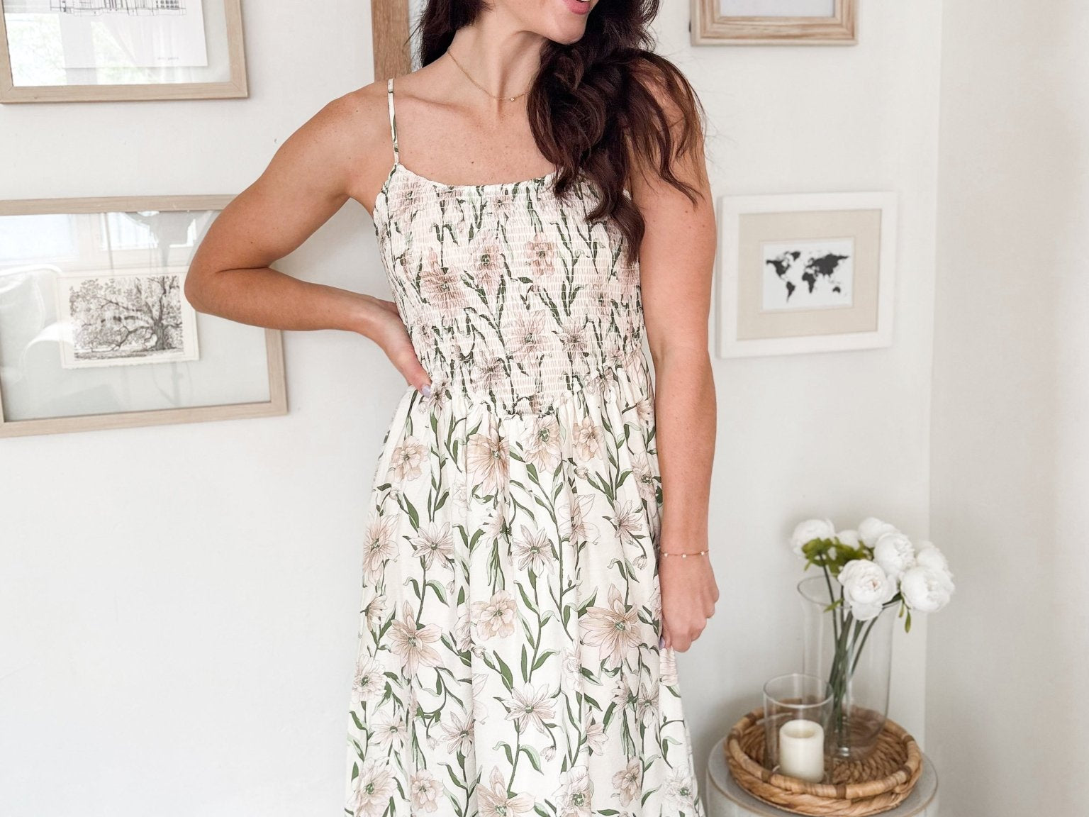 Carlotta Floral Smocked Midi Dress - Love and Lee Apparel