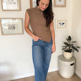 The Nikita Asymmetrical Hem Mock Neck Sleeveless Top in Mocha - Love and Lee Apparel