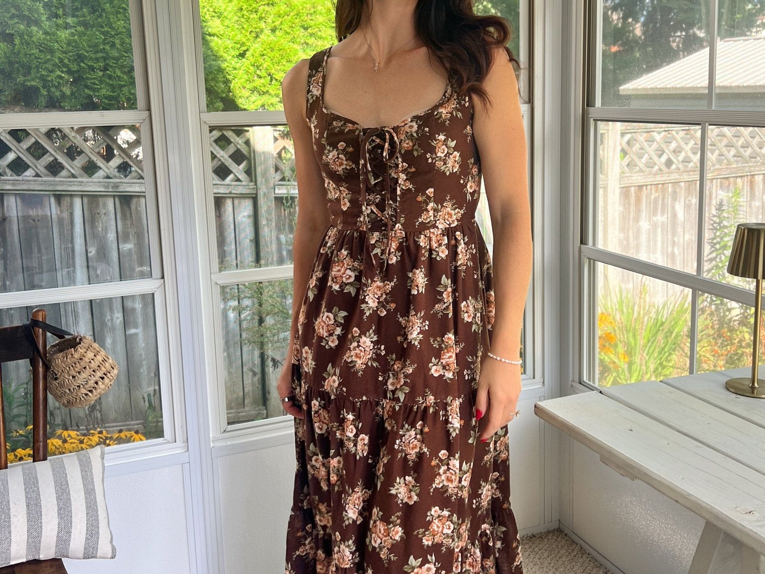 Sloan Floral Front Lace Up Corset Sleeveless Midi Dress - Love and Lee Apparel