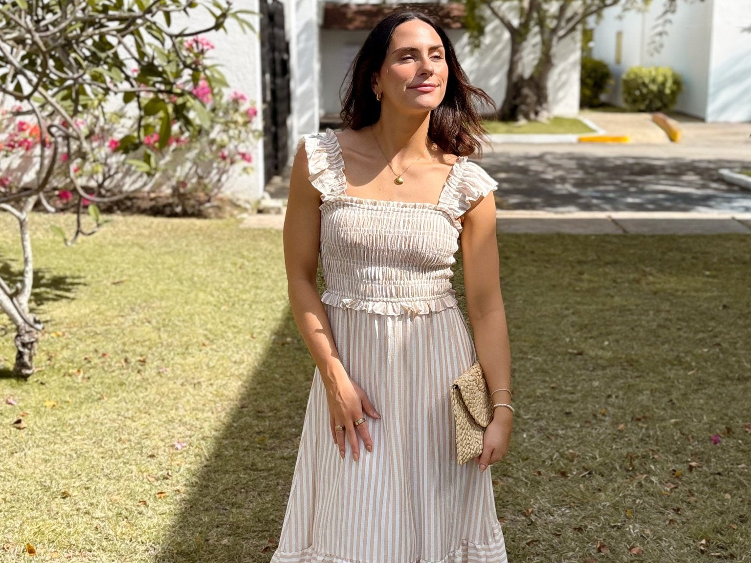 The Macy Stripe Smocked Ruffle Trim Midi Dress - Love and Lee Apparel