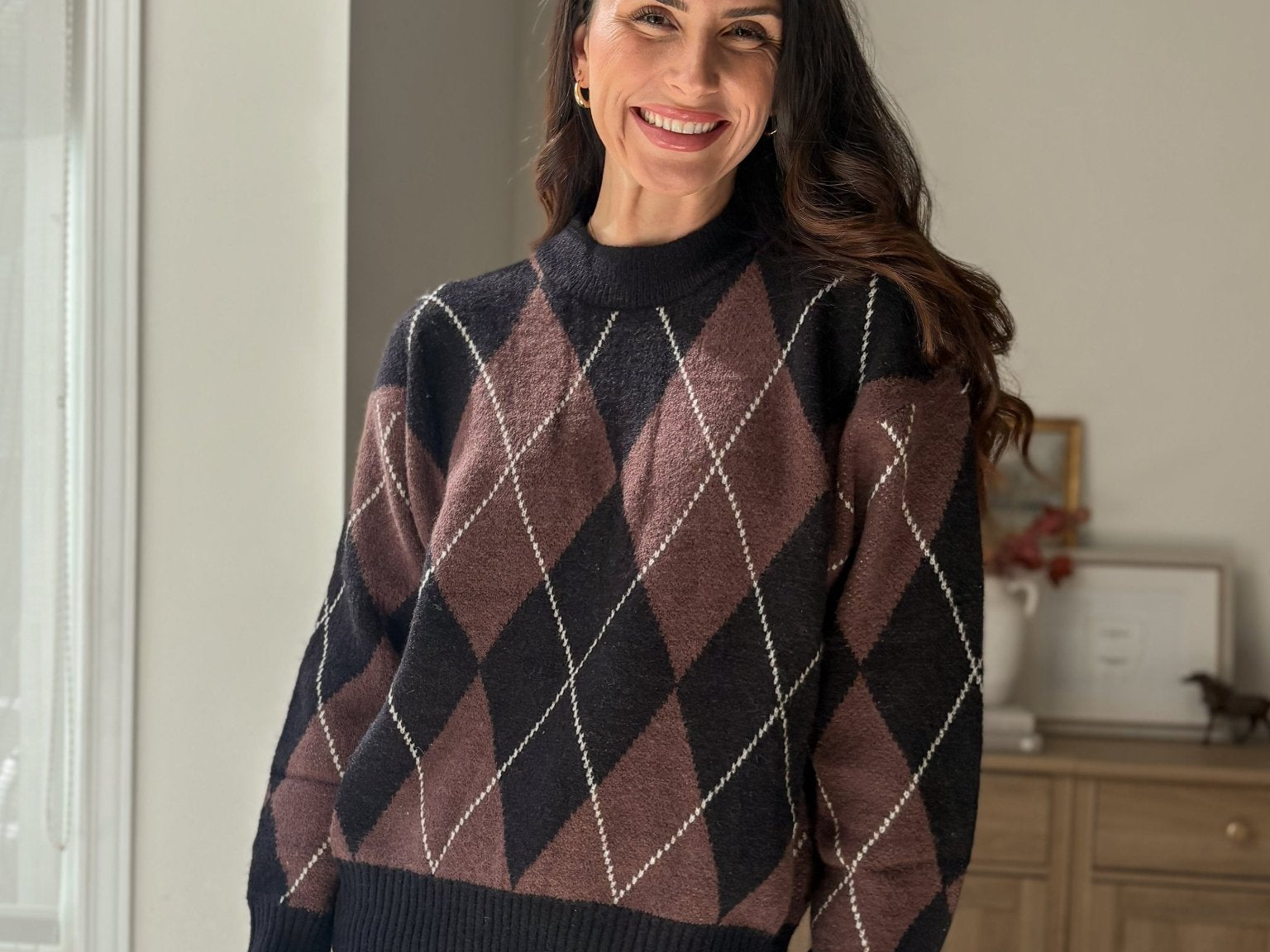 The 'Giving Season' Oversized Argyle Crew Neck Knit Pullover - Love and Lee Apparel