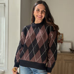 The 'Giving Season' Oversized Argyle Crew Neck Knit Pullover - Love and Lee Apparel