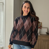 The 'Giving Season' Oversized Argyle Crew Neck Knit Pullover - Love and Lee Apparel