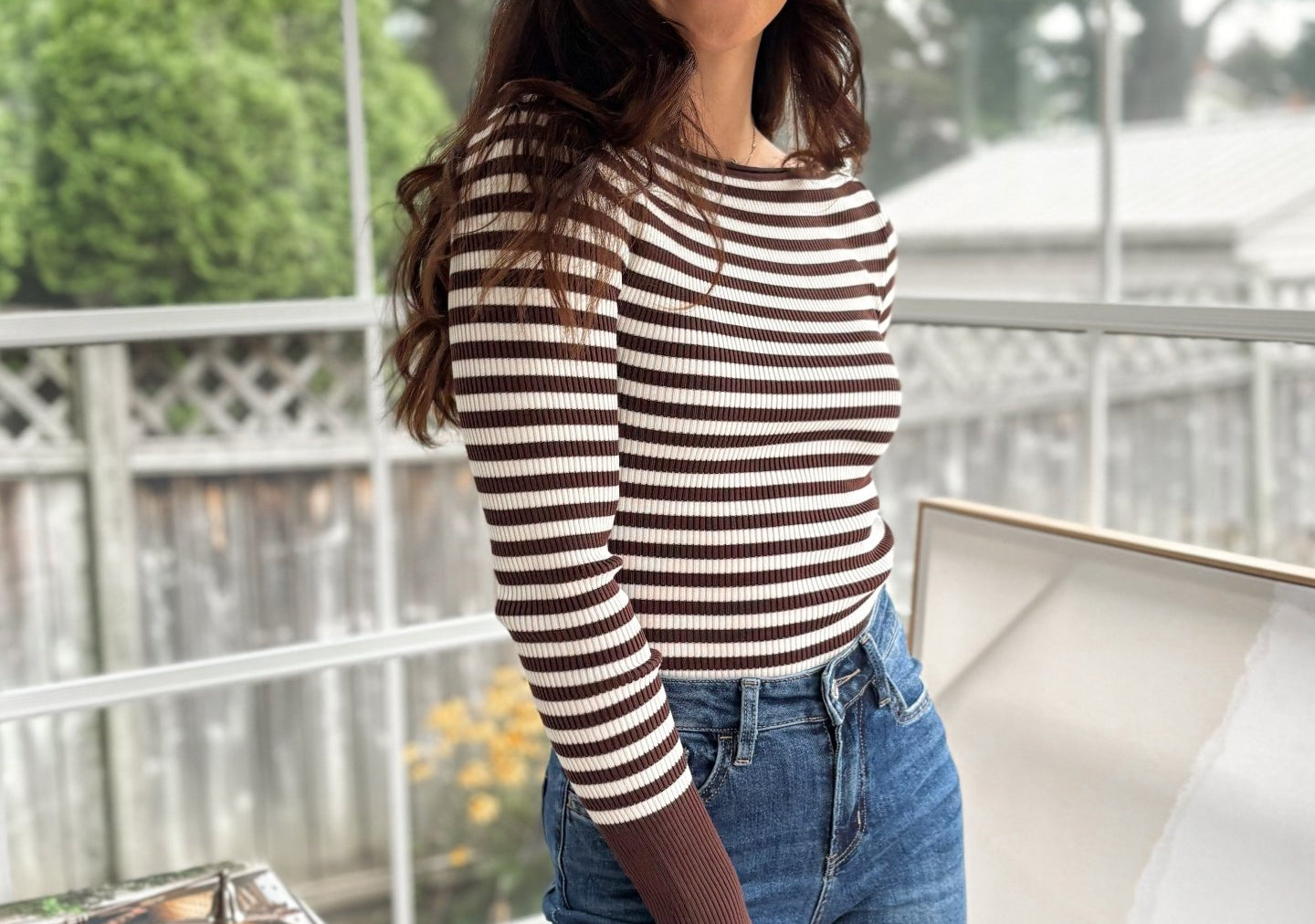 'Study Hall' Boat Neck Stripe Ribbed Long Sleeve Sweater Top - Love and Lee Apparel