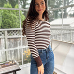 'Study Hall' Boat Neck Stripe Ribbed Long Sleeve Sweater Top - Love and Lee Apparel