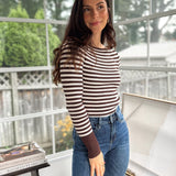 'Study Hall' Boat Neck Stripe Ribbed Long Sleeve Sweater Top - Love and Lee Apparel