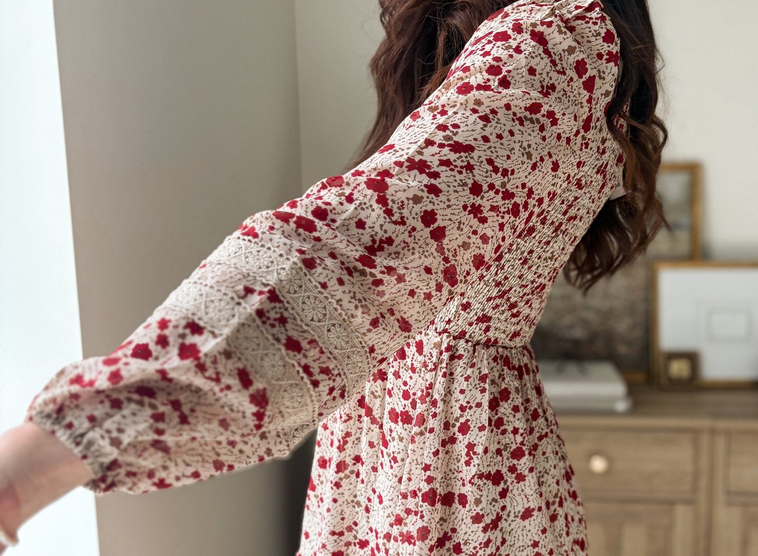 The Early Harvest Lace Trim Smocking Printed Mini Dress - Love and Lee Apparel