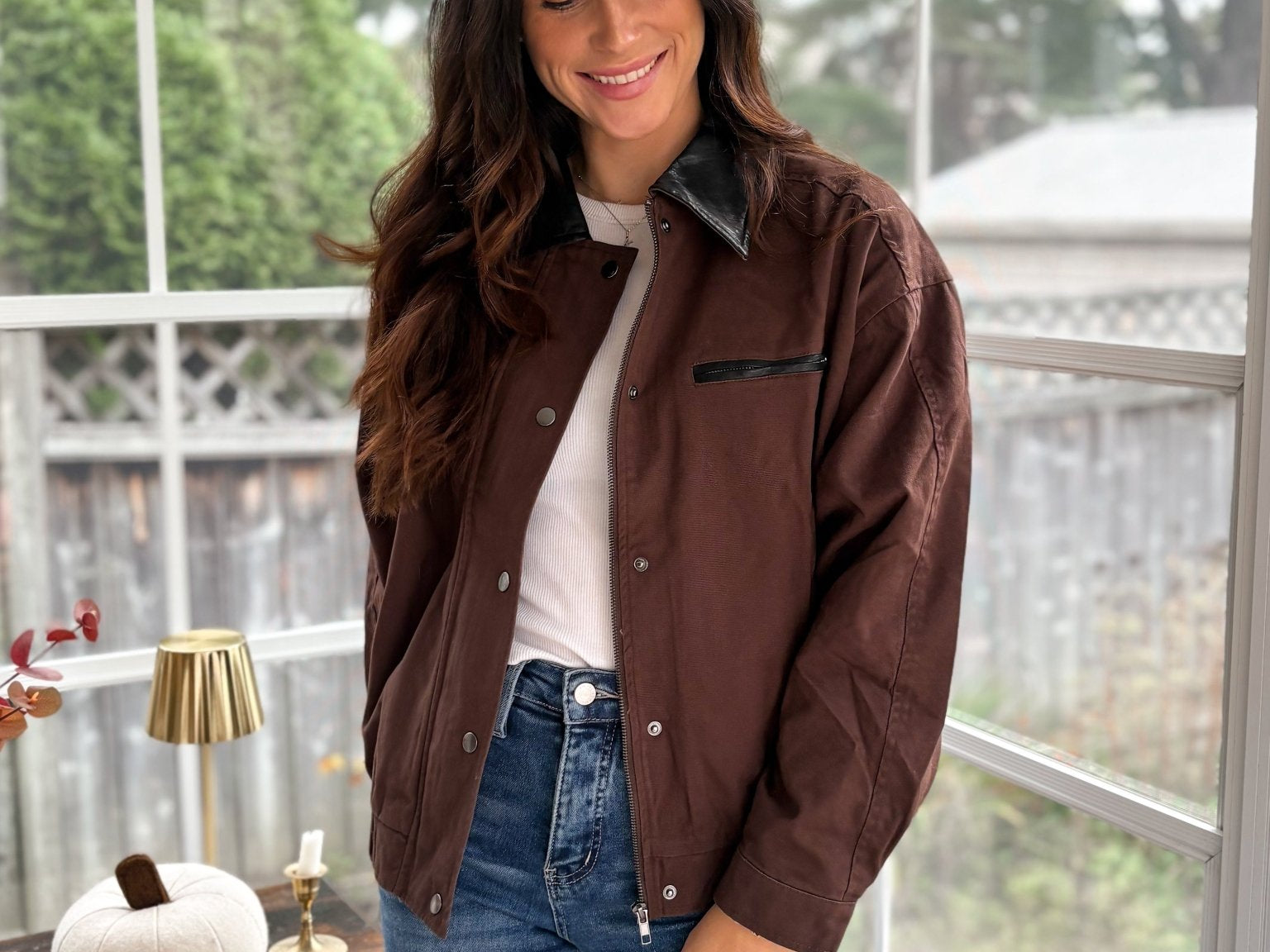 November Air Contrast Vegan Leather Collar Jacket - Love and Lee Apparel