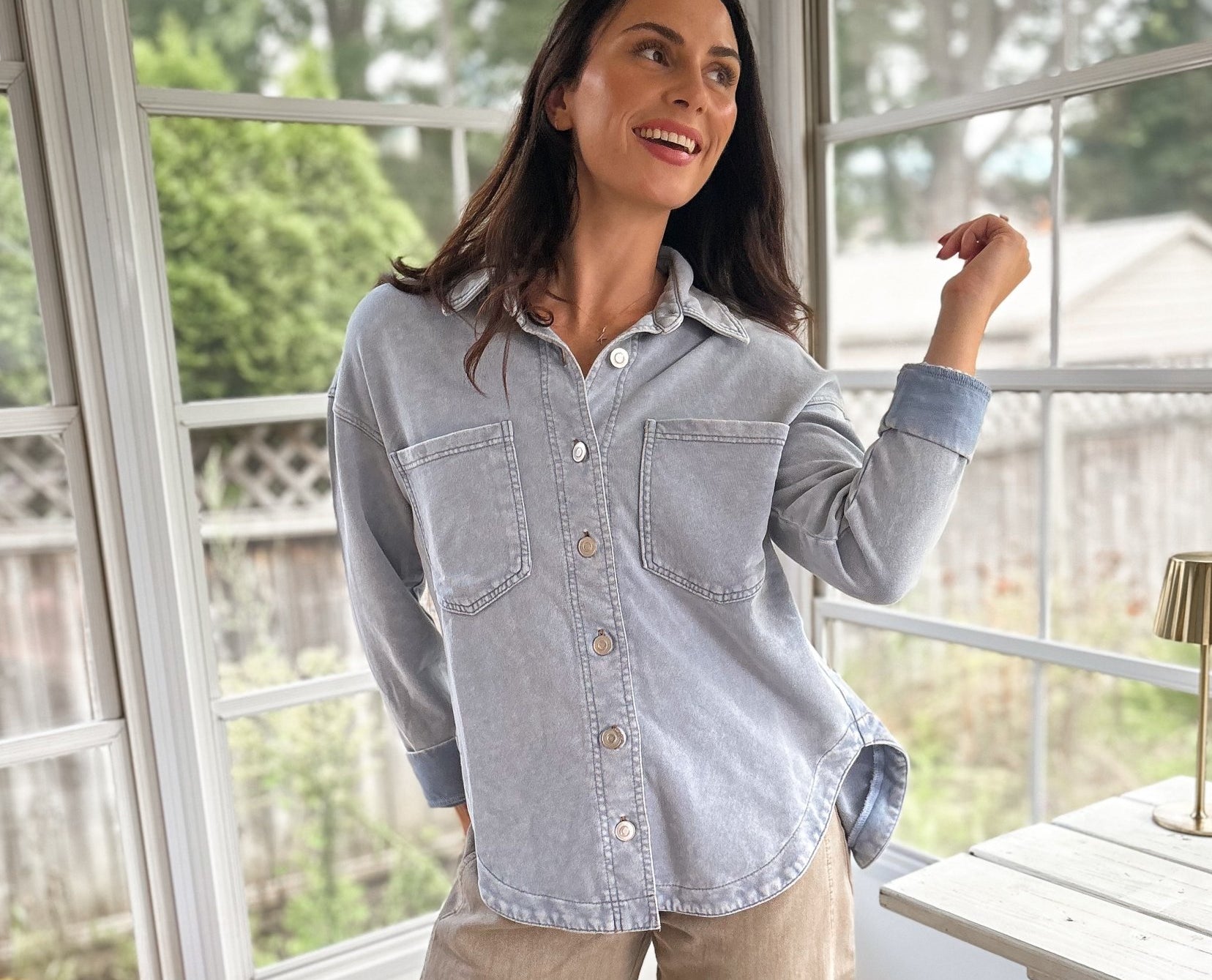 The Indie Acid Washed Collared Button Down Knit Shacket - Love and Lee Apparel