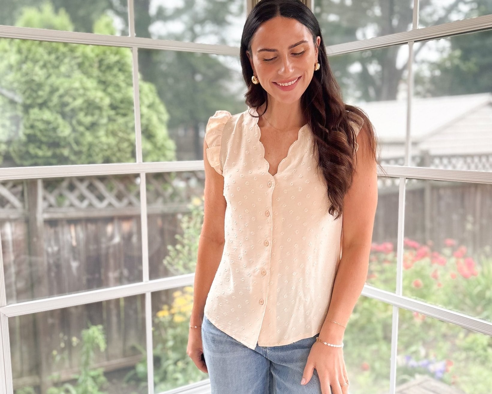 Penelope V-Neck Swiss Dot Short Sleeve Blouse - Love and Lee Apparel