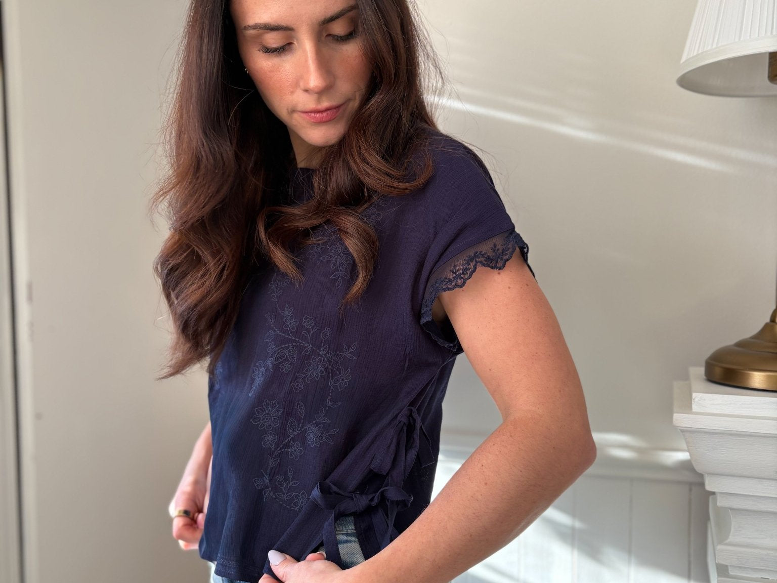 The Tyra Lace Detail Blouse in Navy - Love and Lee Apparel